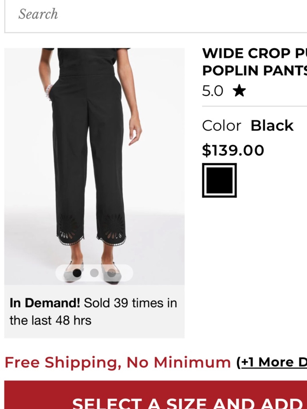 Talbots Black Wide Crop Poplin Pants with Laser-Cut Hem